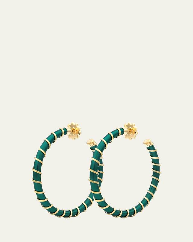 18K Yellow Gold Wrapped Green Tsavorite Titanium Hoop Earrings